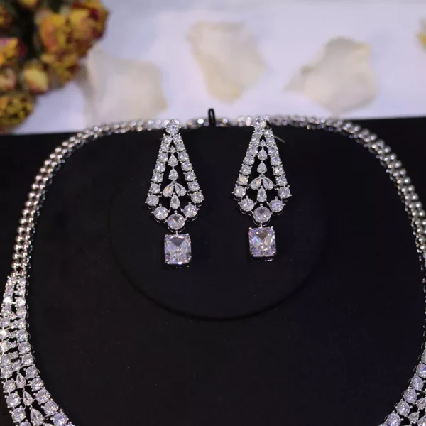 Chic CZ Crystal Bridal Necklace and Earrings Set - Image 5