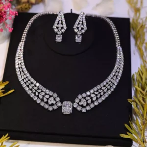 Chic CZ Crystal Bridal Necklace and Earrings Set