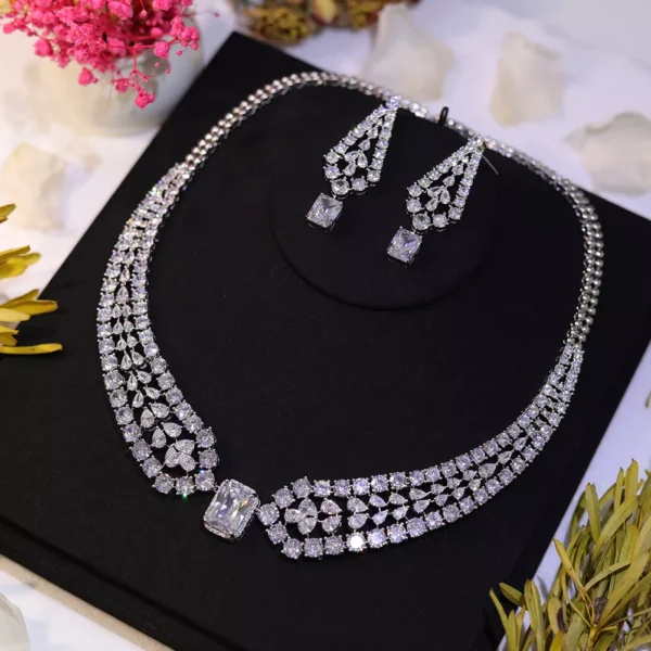 Chic CZ Crystal Bridal Necklace and Earrings Set - Image 4