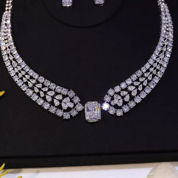 Chic CZ Crystal Bridal Necklace and Earrings Set - Image 3