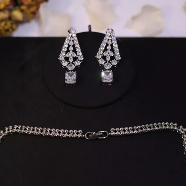 Chic CZ Crystal Bridal Necklace and Earrings Set - Image 6