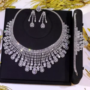 Dubai Bridal Necklace Set with Cubic Zirconia Earrings