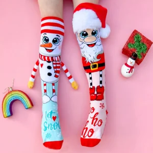 Fun Christmas Knee High Socks - Santa & Snowman Novelty Cozy Women's Slipper Socks
