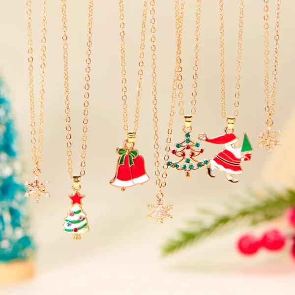Trendy Christmas Snowflake & Santa Pendant Necklace - Image 2