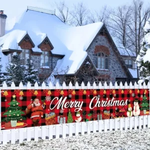 Festive Snowman & Santa Christmas Banner Backdrop