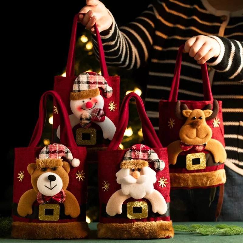 Festive Linen Cloth Christmas Gift Bag for Kids - Perfect for Treats & Surprises