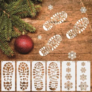 6pcs Reusable Christmas Snowflake & Santa Footprint Stencils