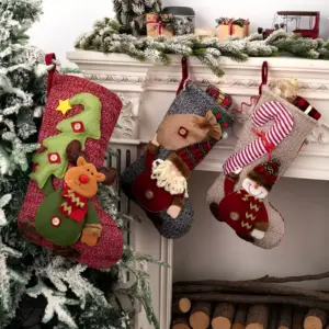 Large 19” 3D Christmas Stocking – Santa, Snowman & Reindeer Decor