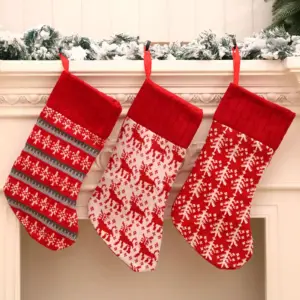 Knitted Christmas Stockings Set with Snowflake & Reindeer Design for Festive Decor